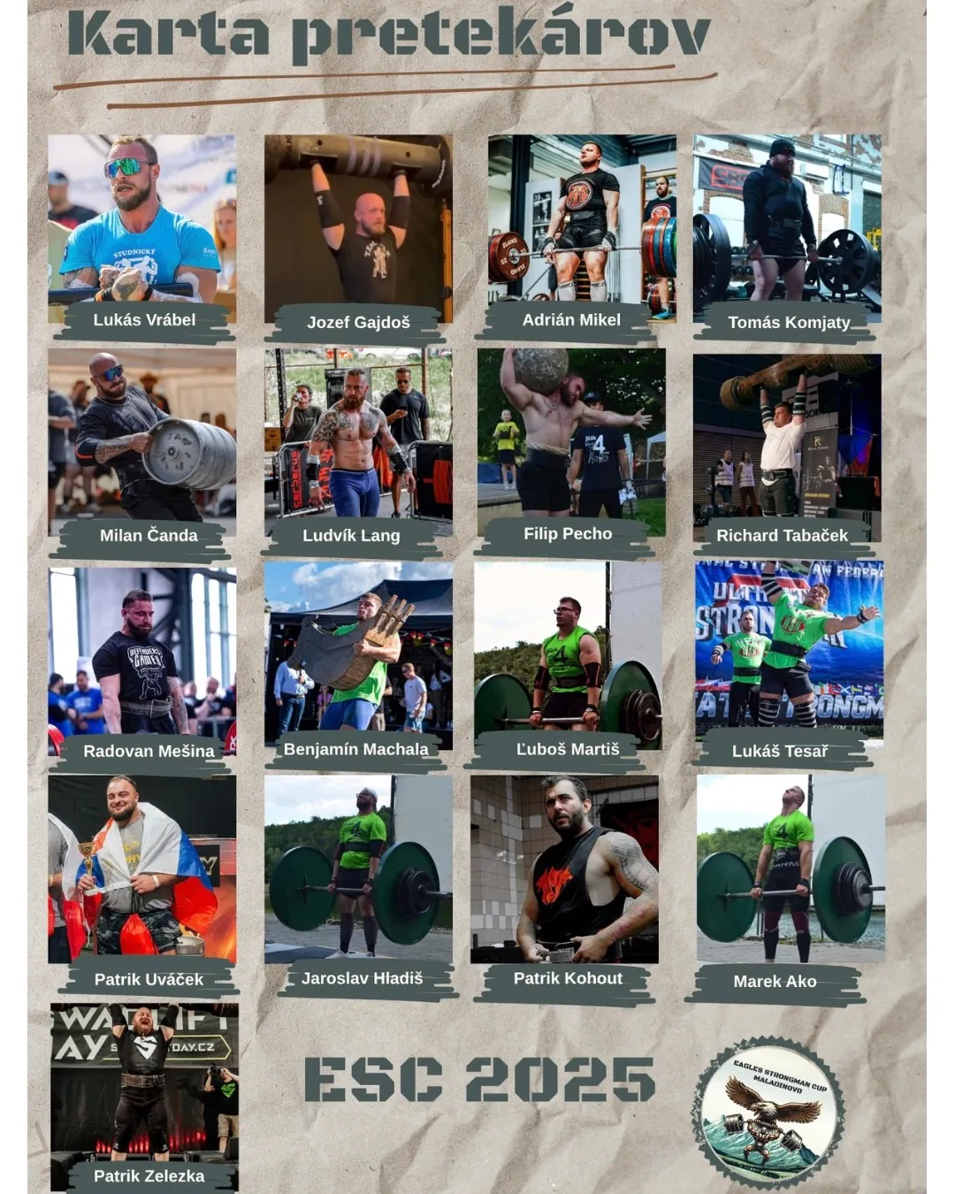 Karta pretekárov Eagles Strongman Cup 2025 – prehľad všetkých súťažiacich